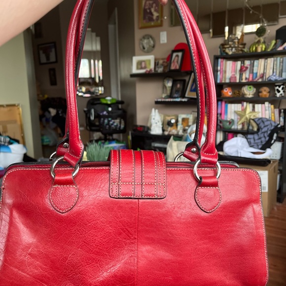 Gorgeous Red Leather Satchel Handbag With many inside Compartments.  13”x6” - Picture 2 of 9